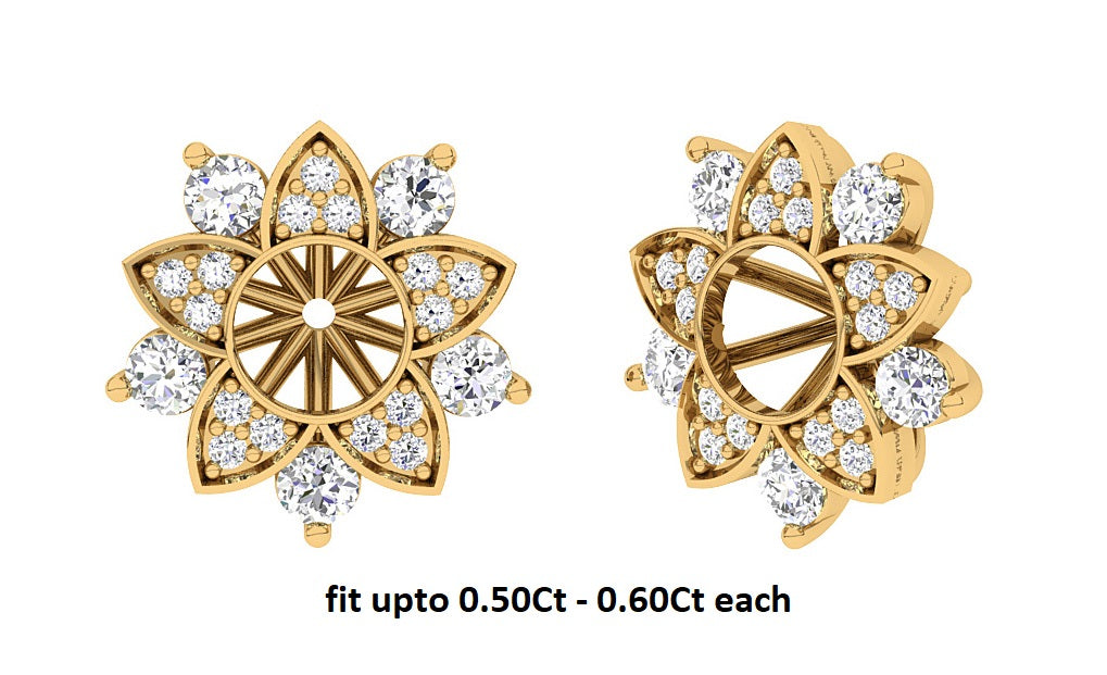 I1/SI1/VS1 1.00Ct Prong Set Natural Diamond Flower Jacket Earring 14K