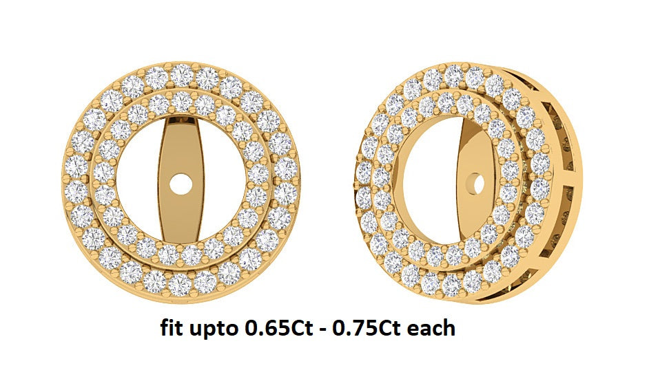 The Luna Double Halo Jacket Earring Round Diamond Prong Set 14K Yellow