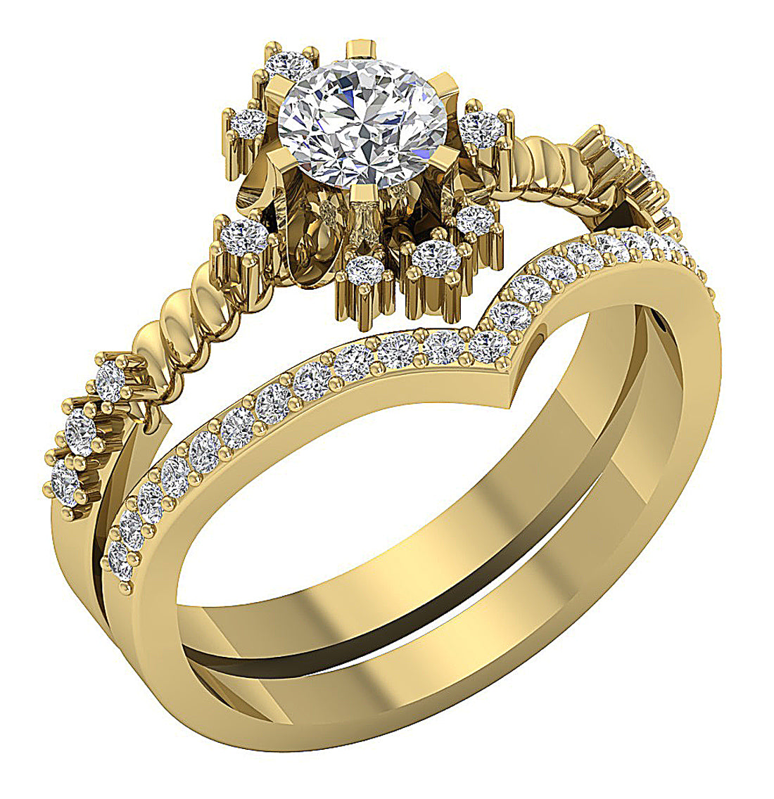 14kYellowGoldGenuineDiamondBridalRingProngSet