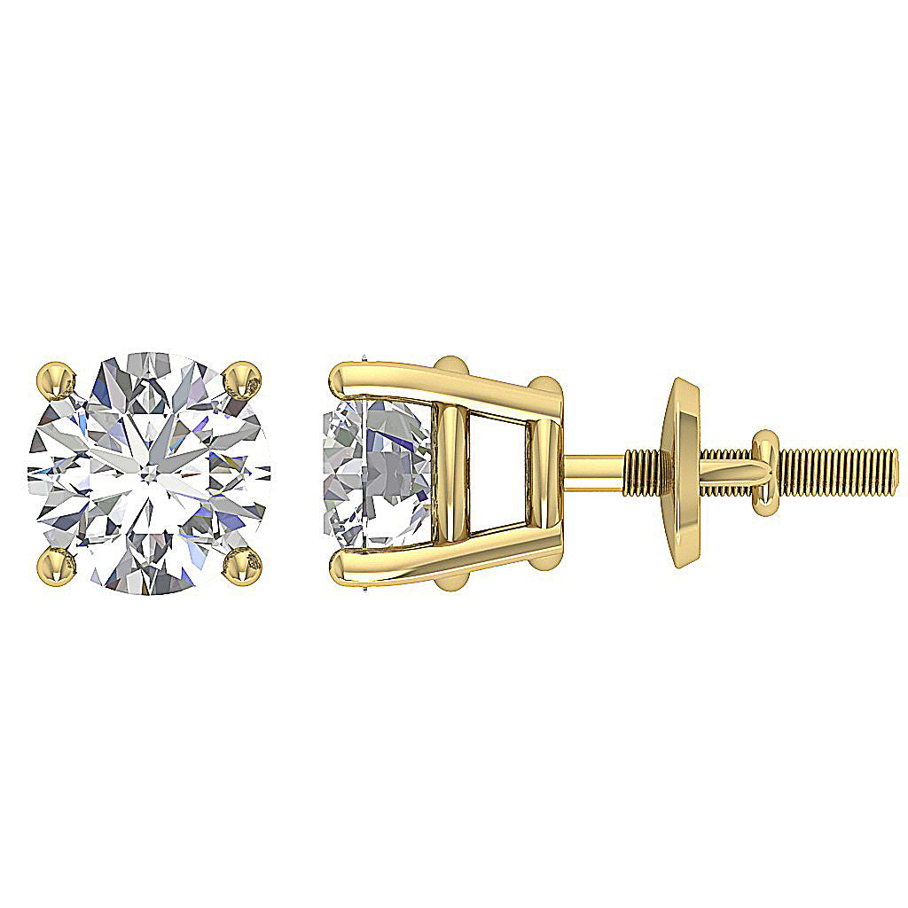 VS F 1.50-2.50 Ct Lab Grown Round Diamond Solitaire Studs Earrings 14k Solid Gold