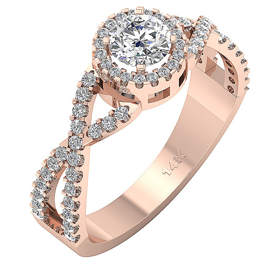 The Troy Split Shank Halo Solitaire Engagement 14k Yellow Gold Genuine Diamond Ring