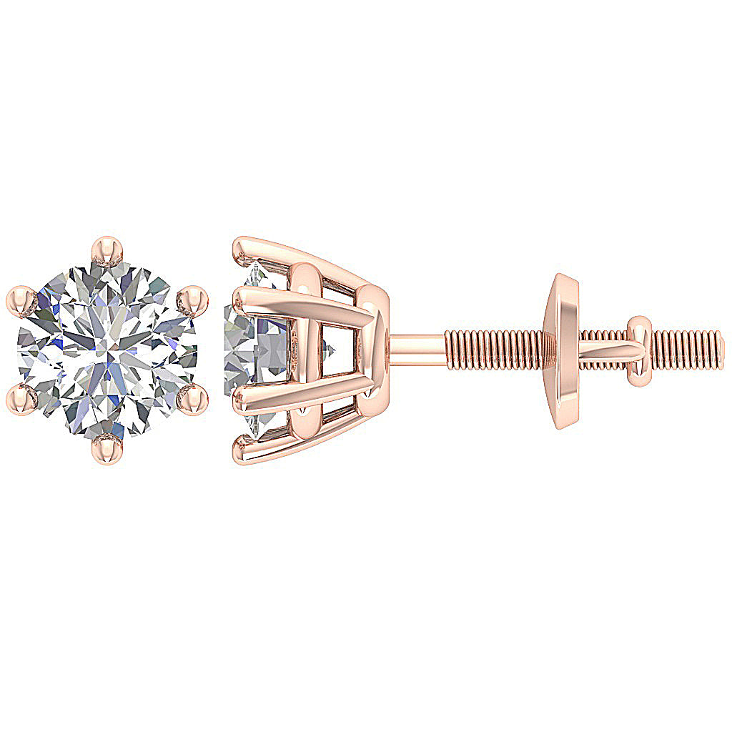 VS F 1.50-2.50 Carat Lab Grown Diamonds Prong Set Solitaire Studs Earrings 14k Rose Gold