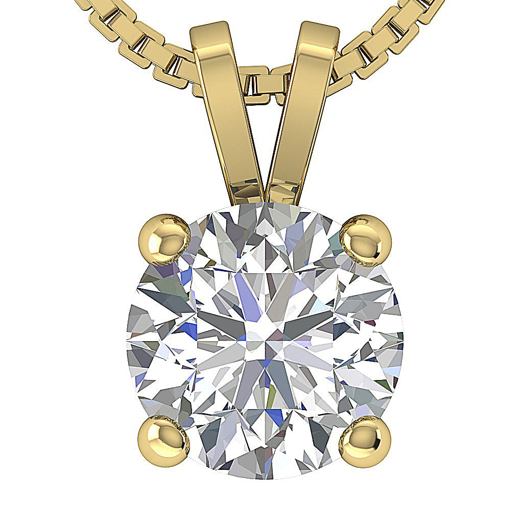 Front View of Round Lab-Grown Diamond Solitaire Pendant in 14K Yellow Gold.