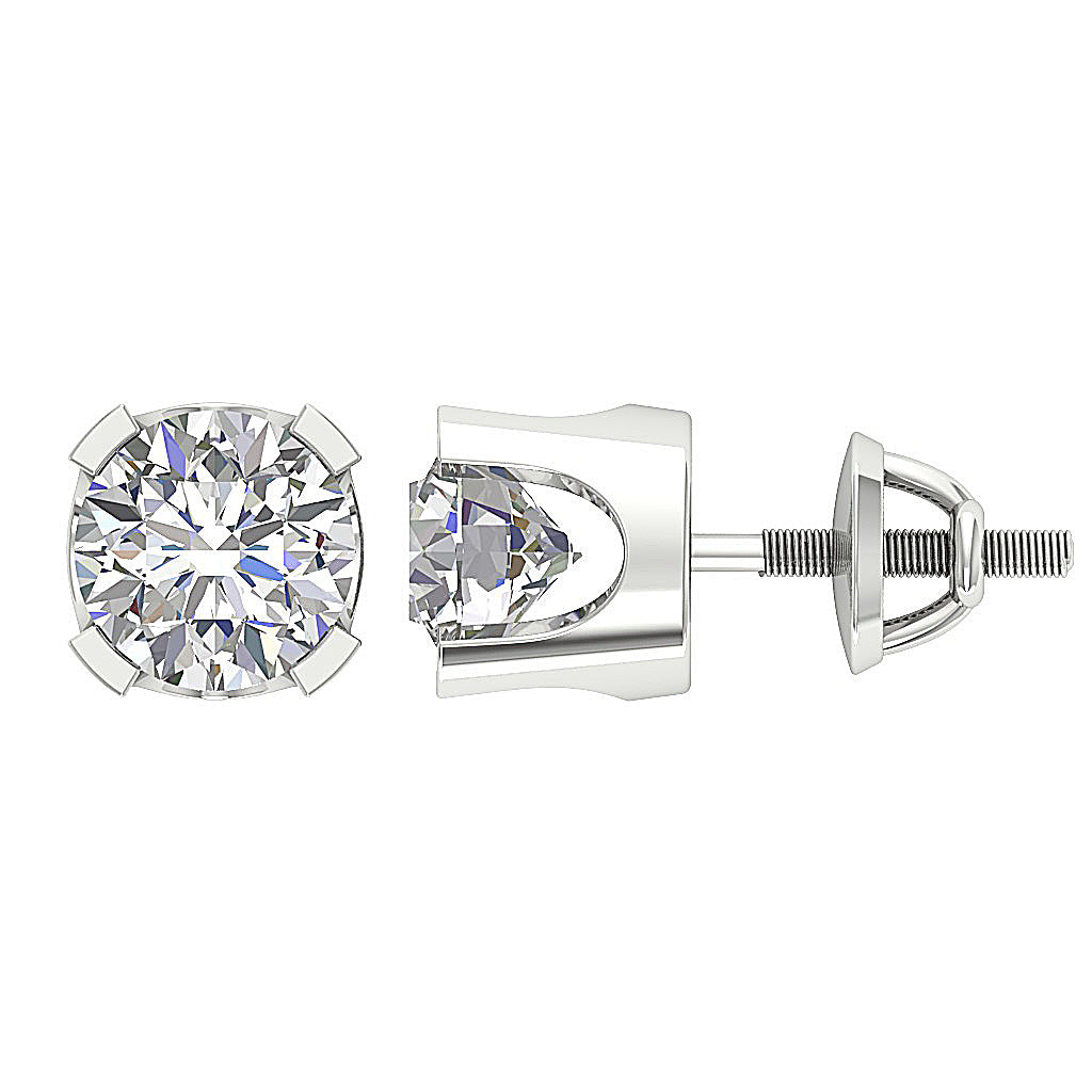 14K Solid Gold U Prong Set VS F 3-4 Ct Solitaire Studs Earrings Lab Grown Diamonds