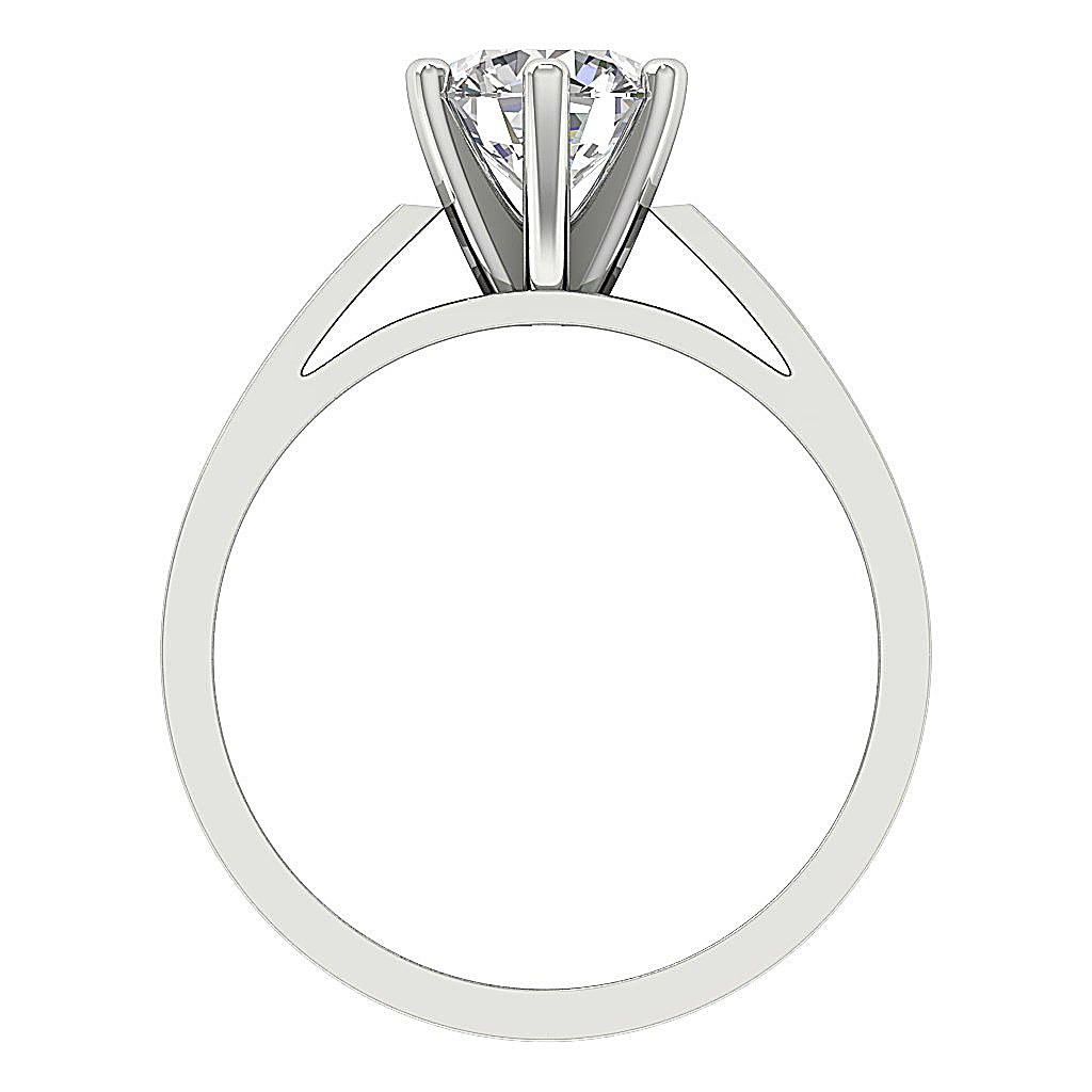 Angled perspective of the bold tapered band and diamond crown.