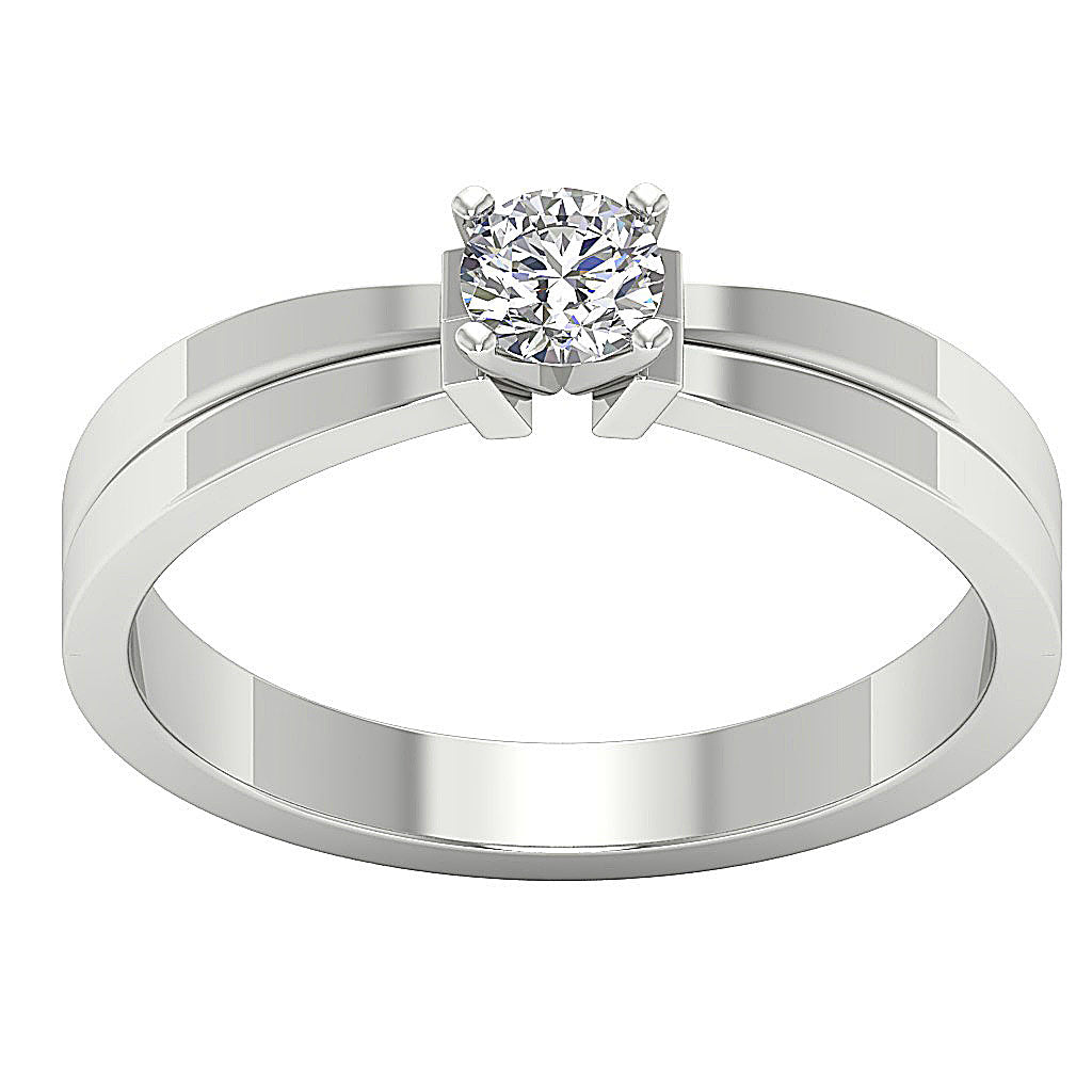 Front view of a 4-prong lab-grown diamond ring in 14K gold.