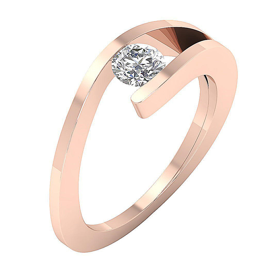Designer split shank solitaire anniversary ring in 14k solid rose gold.