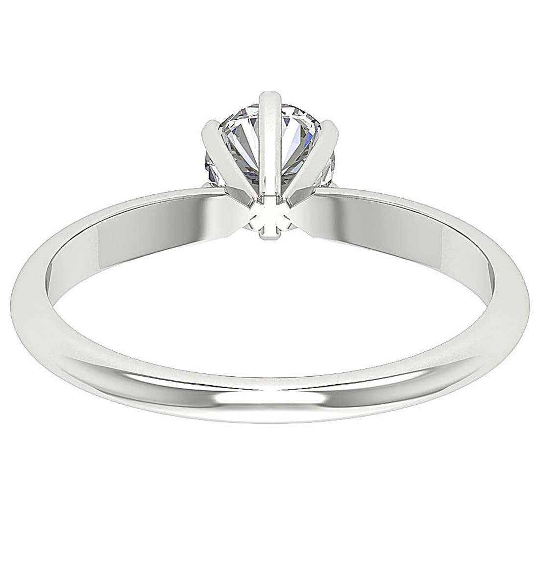 High-quality back view of a solid gold round diamond solitaire ring.
