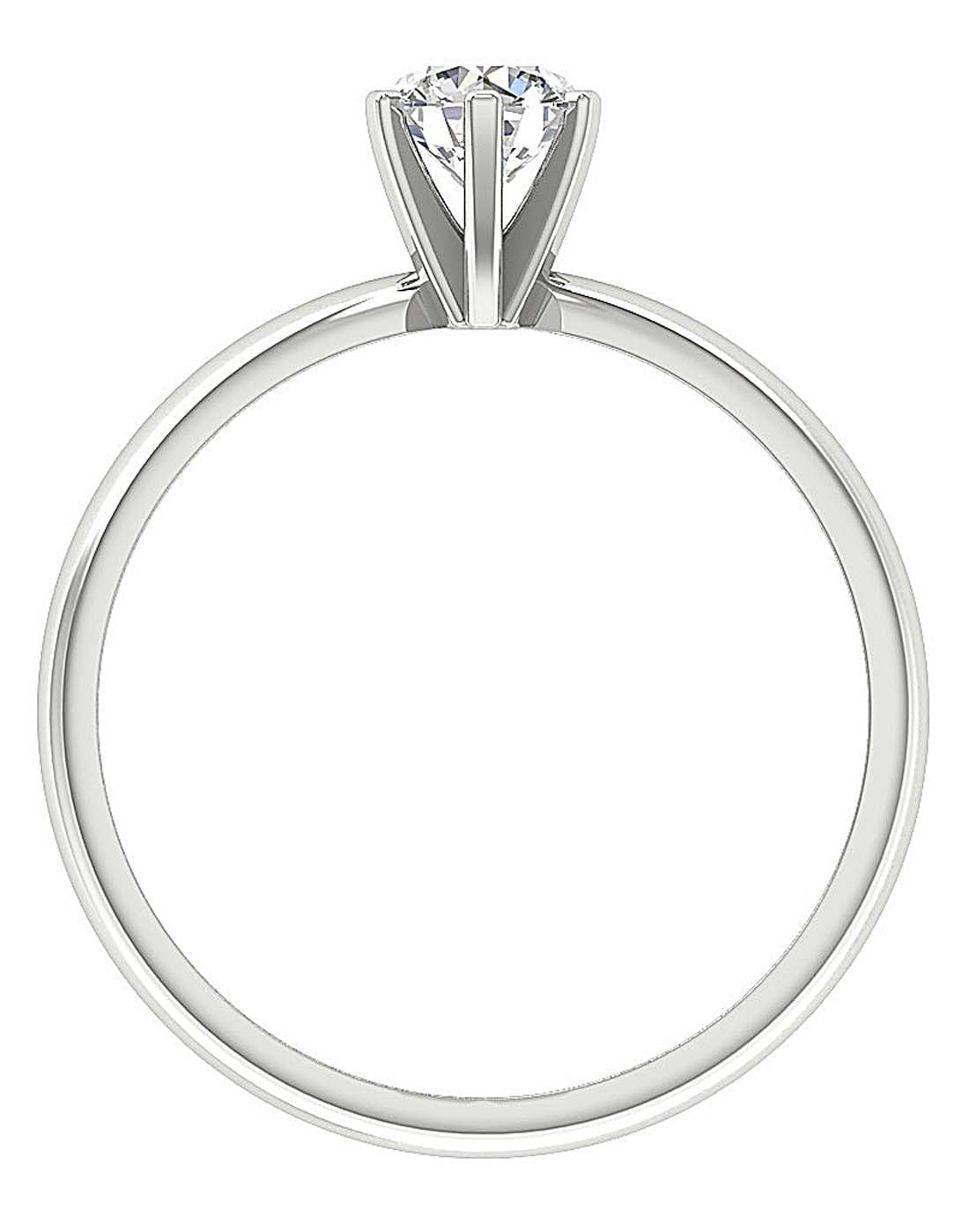 Front profile view showing the 6-prong setting of a diamond solitaire ring.
