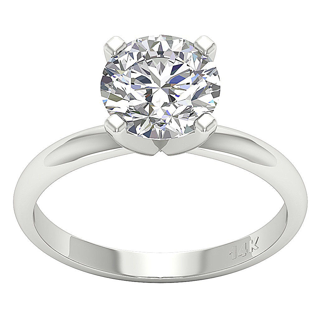 Front view of a 3.00ct VS-F Lab-Grown Diamond in a 14K White Gold 4-Prong Ring.