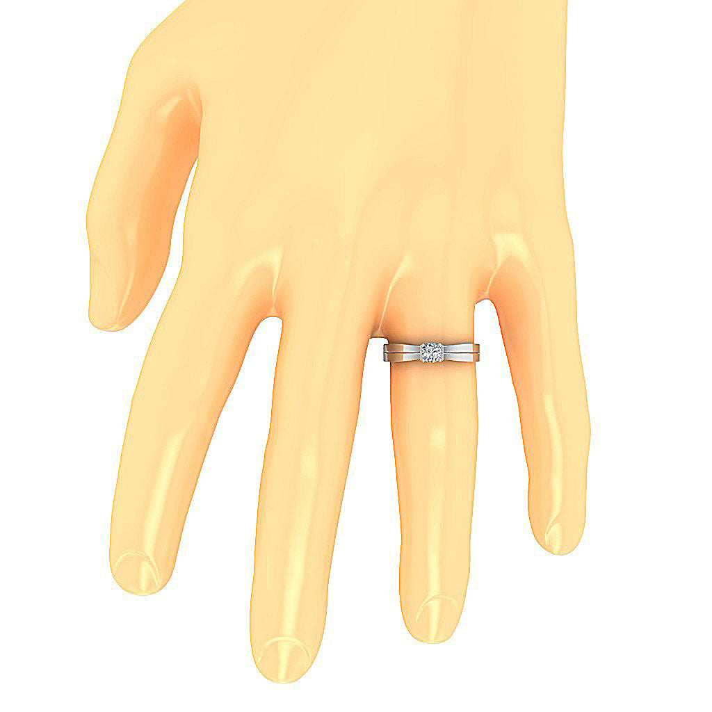 Lifestyle shot of a 1 carat 4-prong solitaire ring on a hand.