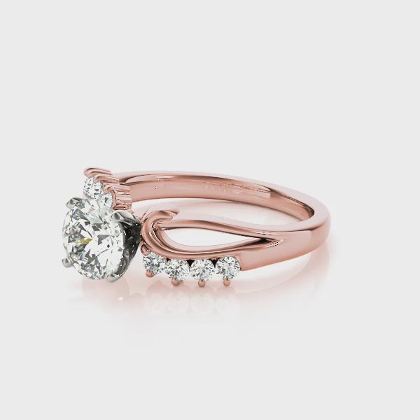 Multi-angle product presentation of the romantic 14K rose gold round cut lab diamond bypass ring.