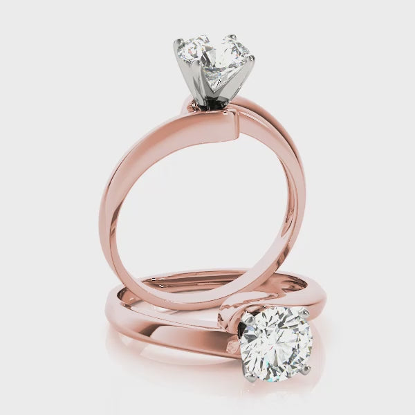 14K Rose Gold Round Bypass Diamond Solitaire Ring Set