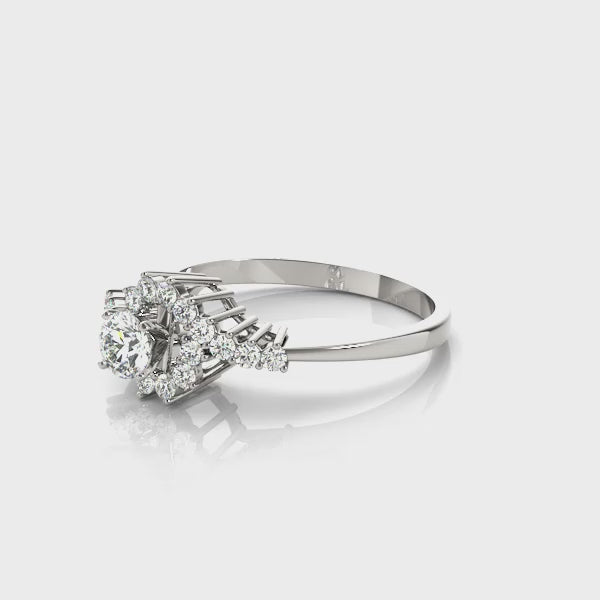 360-Degree Showcase: 14K White Gold Lab Grown Diamond Curved Cluster Ring