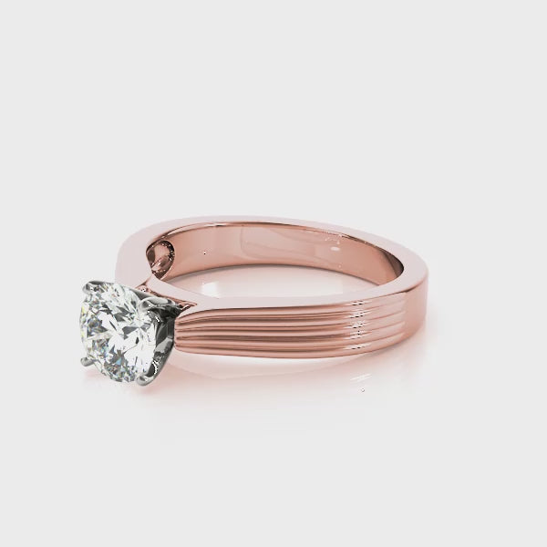 Round Cut Diamond Solitaire Ring with Ribbed Shank