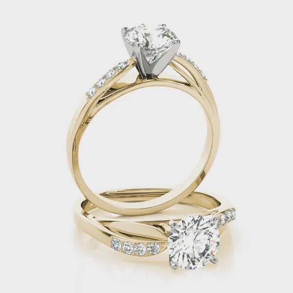 multiple angles of the classic 14K yellow gold lab created diamond criss cross ring.
