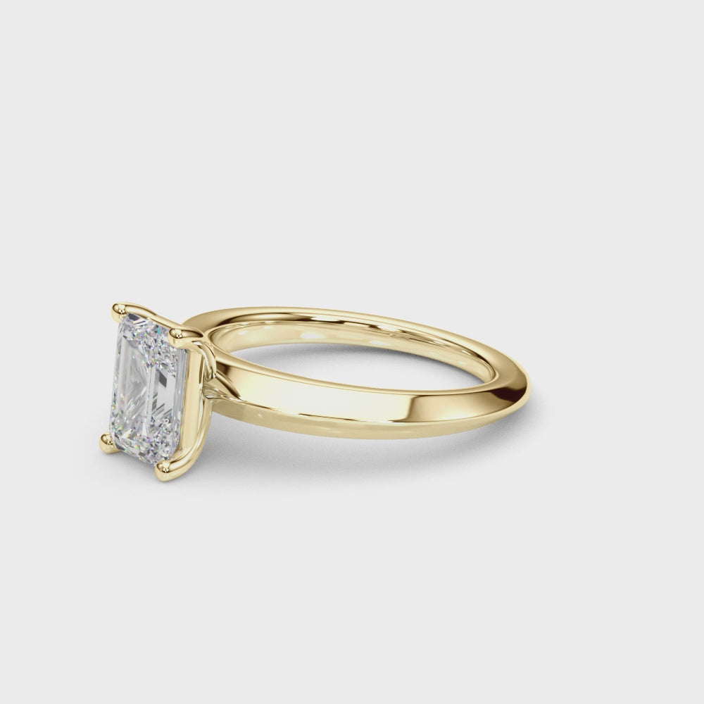 14k Yellow Gold Emerald Cut Lab Grown Diamond Engagement Ring 360 Video