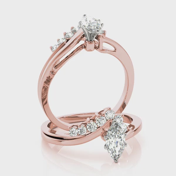 the romantic marquise lab created diamond wave ring in 14K rose gold.