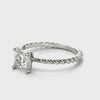 360-degree turntable video of white gold princess cut lab grown diamond ring with twisted rope band