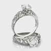 Round Lab Created Diamond Vintage Scroll Work Engagement Ring in 14K White Gold