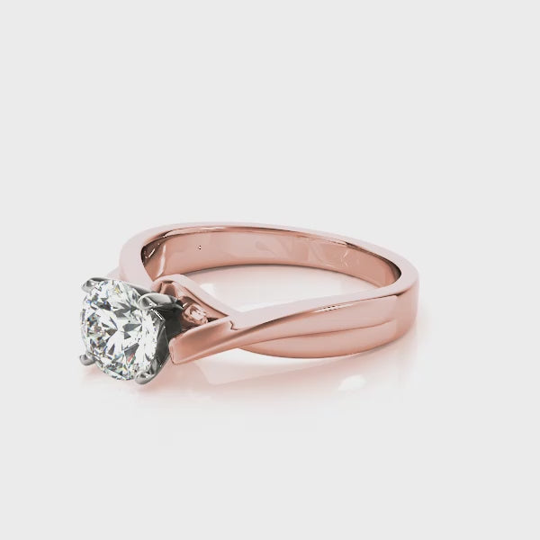 Brilliant Round Lab Created Diamond Split Twist Solitaire Engagement Ring in 14K Rose Gold