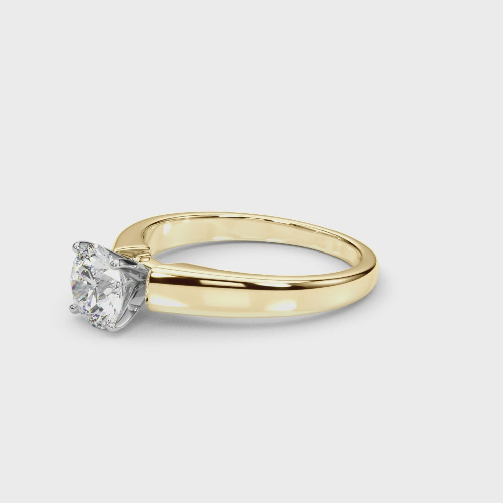 Yellow Gold Round Diamond Cathedral Ring 360° Video