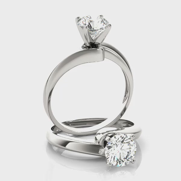 14K White Gold Round Bypass Diamond Solitaire Ring Set