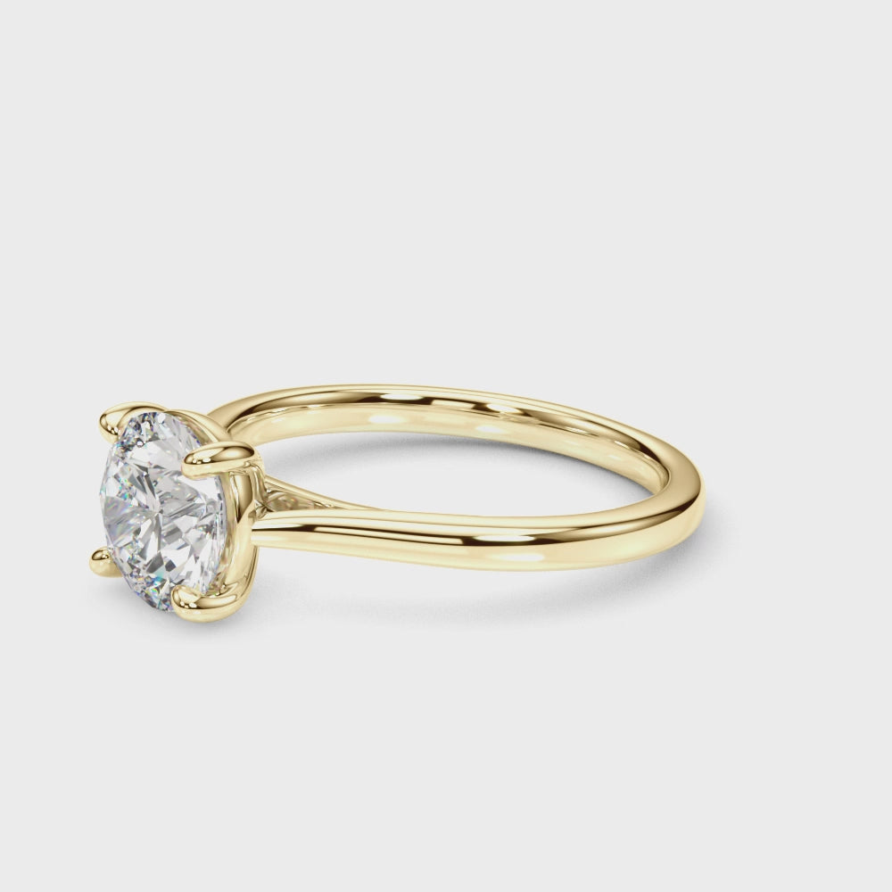 Video showcase of 14K yellow gold round lab grown diamond engagement ring