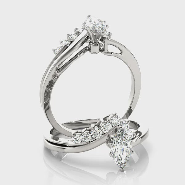 the marquise cut lab grown diamond crown ring in 14K white gold.
