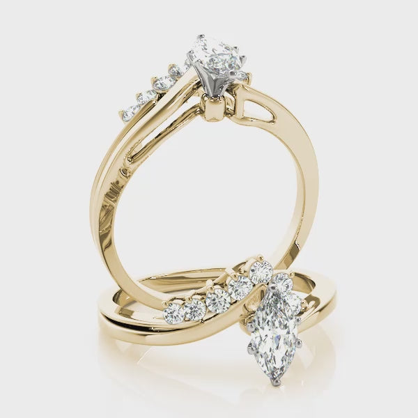 14K yellow gold marquise diamond statement ring.