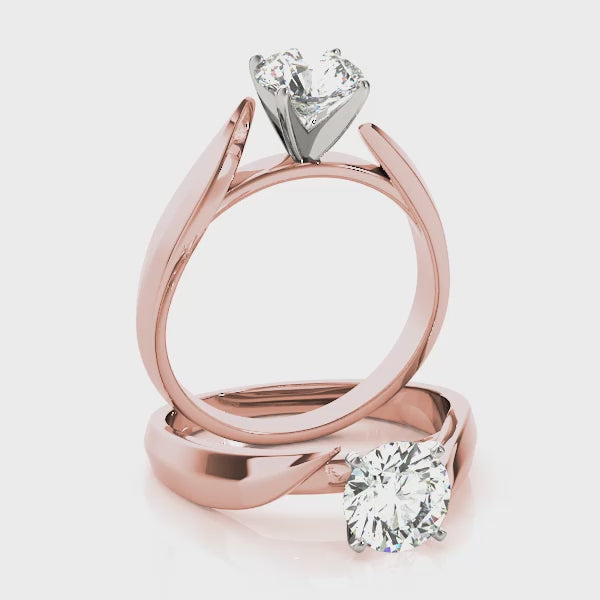 14K Rose Gold Round Cut Lab Grown Diamond Solitaire Ring with Bypass Band