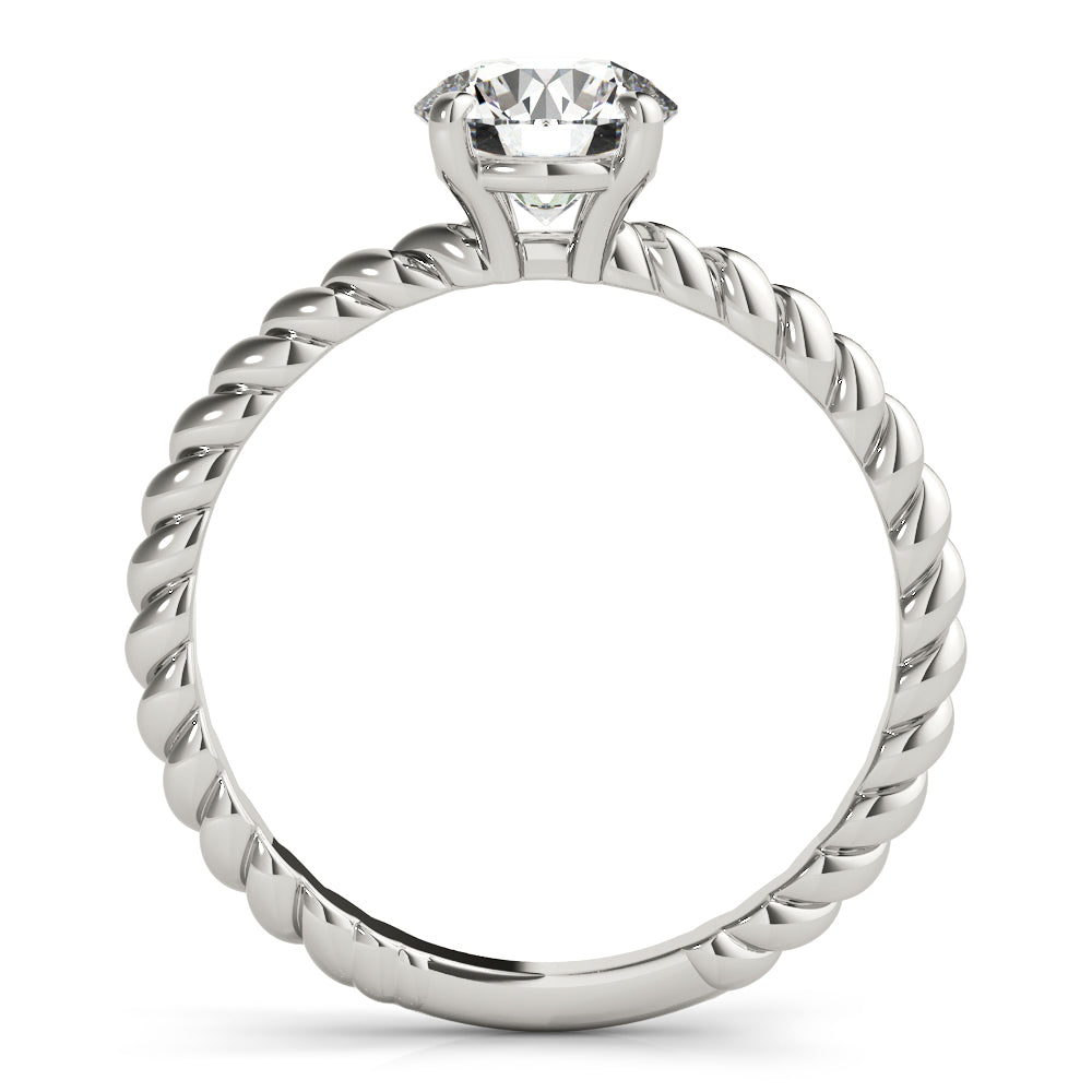 Side profile showing the artistic prong setting and polished band of the solitaire ring.
