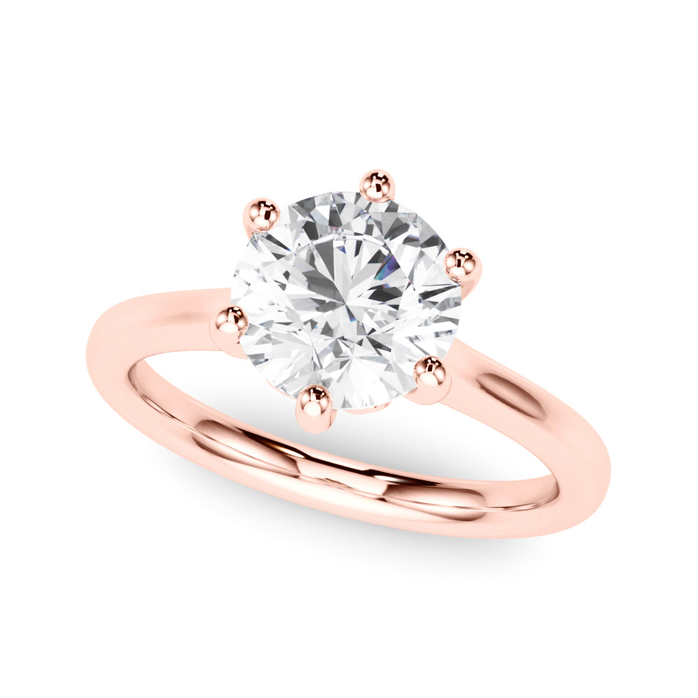 Elegant rose gold solitaire ring featuring a detailed 6-prong crown
