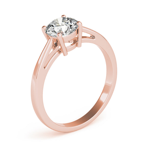 Side profile of the rose gold ring showing the secure 4-prong cathedral setting.