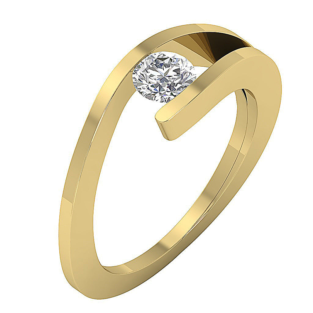 Round cut natural diamond tension style solitaire ring in 18k solid yellow gold.