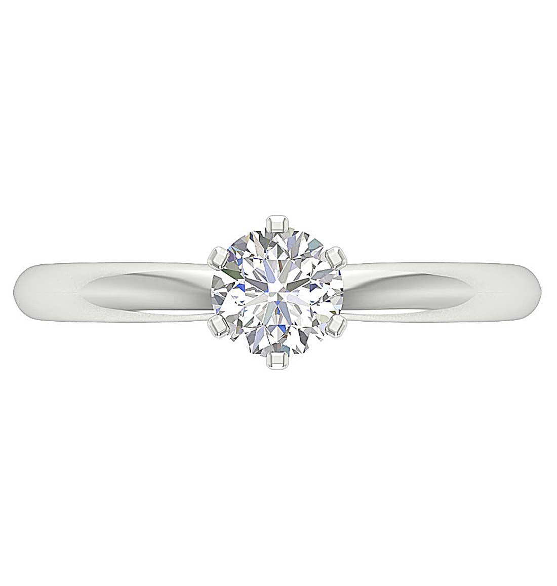 Top view of a 0.80Ct round diamond solitaire engagement ring in white gold.