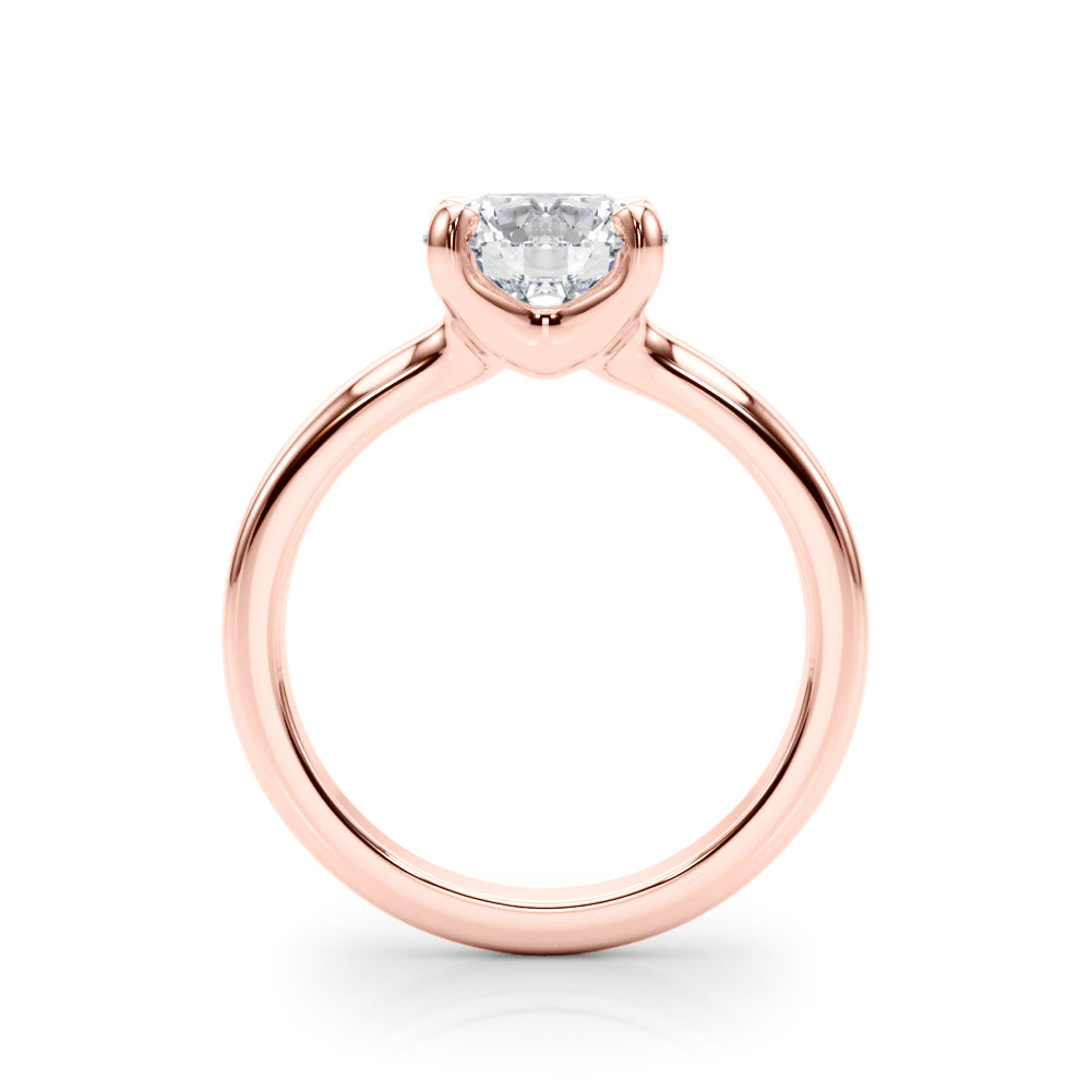 Stunning lab grown diamond 14k rose gold solitaire ring at 45-degree angle