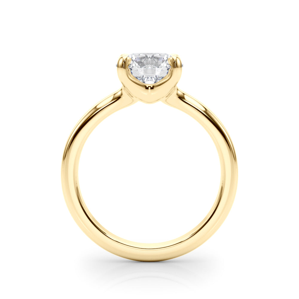 Elegant round lab grown diamond engagement ring in 14k yellow gold angle view