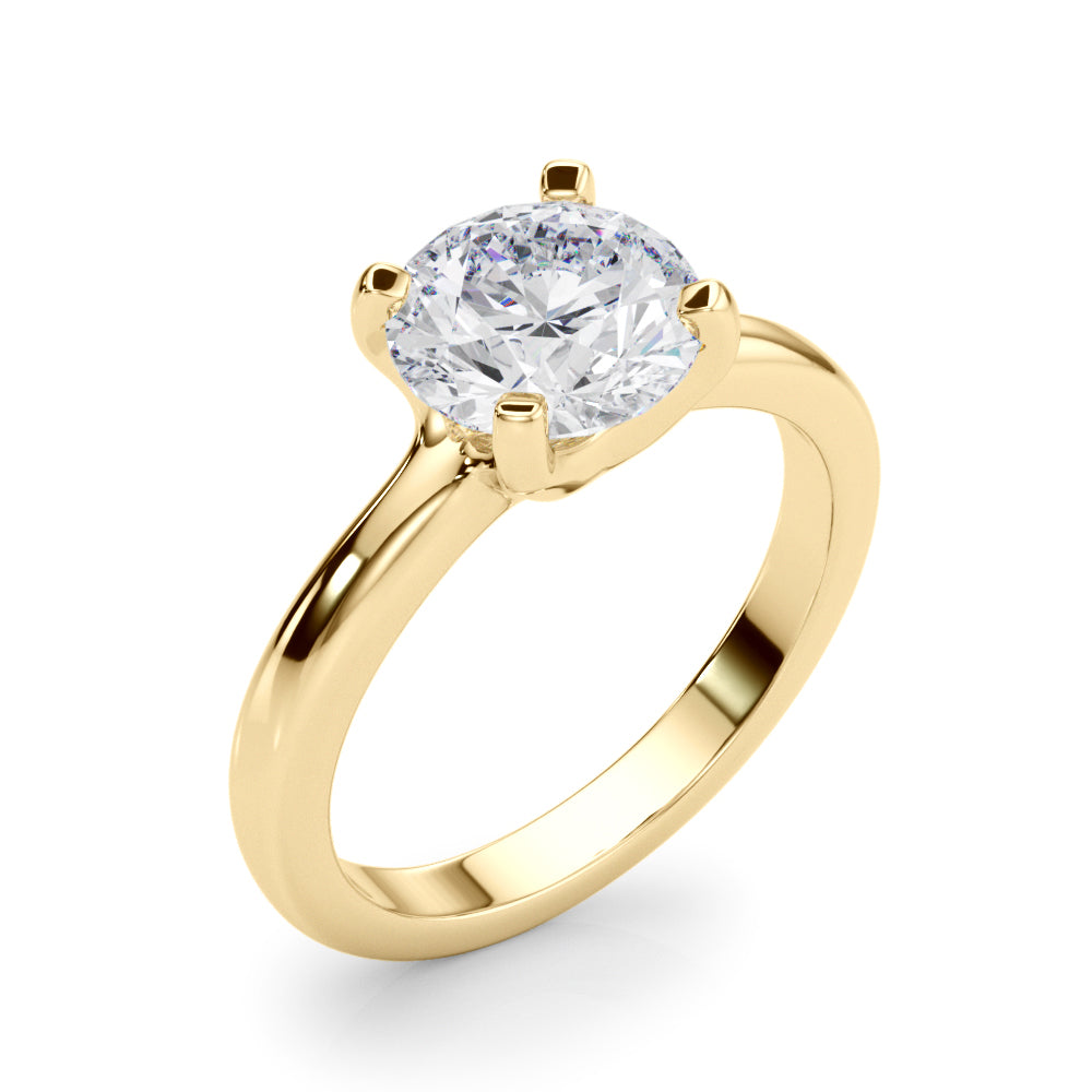 Side view showing the 4-prong setting of yellow gold lab diamond solitaire ring