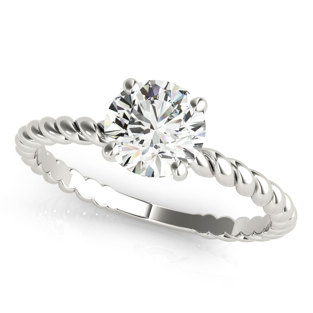 Top view of 14K white gold solitaire ring with round VS-F lab grown diamond.