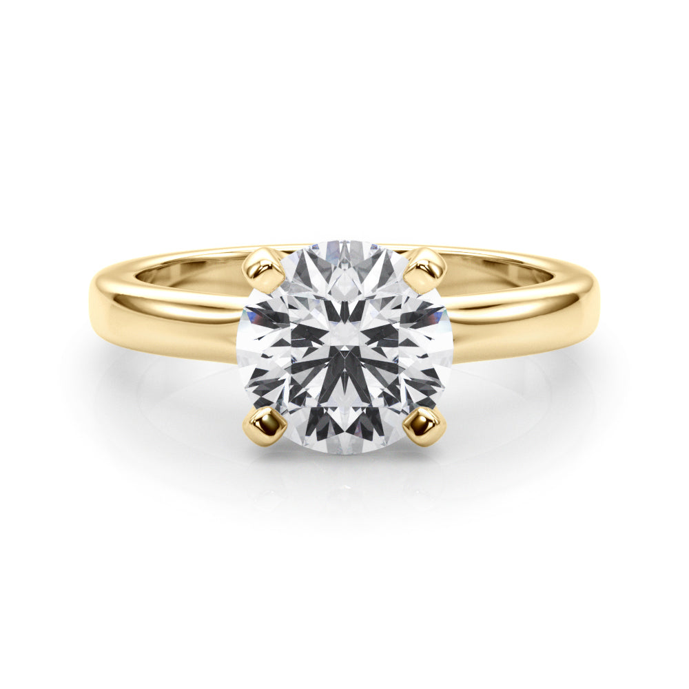VS clarity F color round lab grown diamond solitaire ring handcrafted in 14K yellow gold.