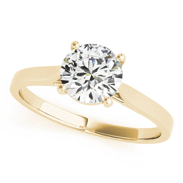 Modern 14K yellow gold engagement ring with a round lab grown diamond.
