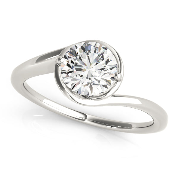 Top view of a round lab-grown diamond held by two secure prongs in a 14K white gold setting.
