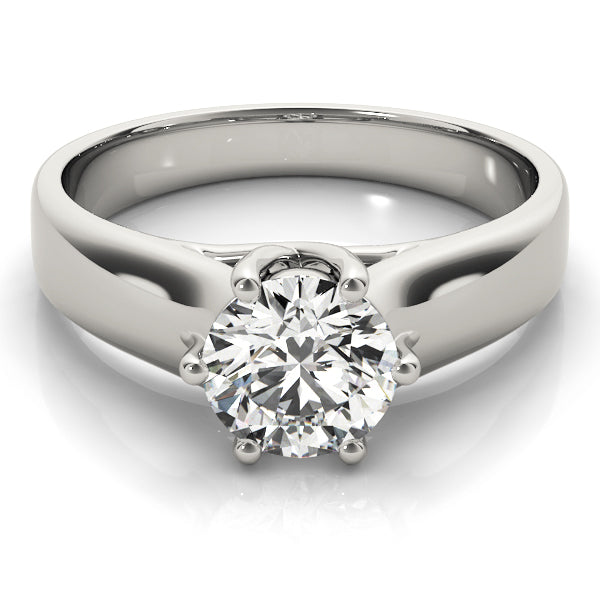 Top view of a 14K white gold solitaire ring featuring a 6-prong set round lab-grown diamond for a classic round look.