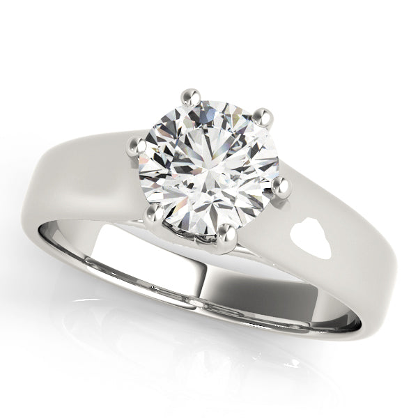 Top view of a 14K white gold solitaire ring featuring a 6-prong set round lab-grown diamond.