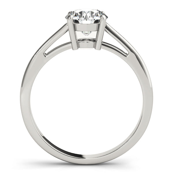 14K white gold bold engagement ring featuring a high-polished band and a secure cathedral prong setting for a round lab diamond.