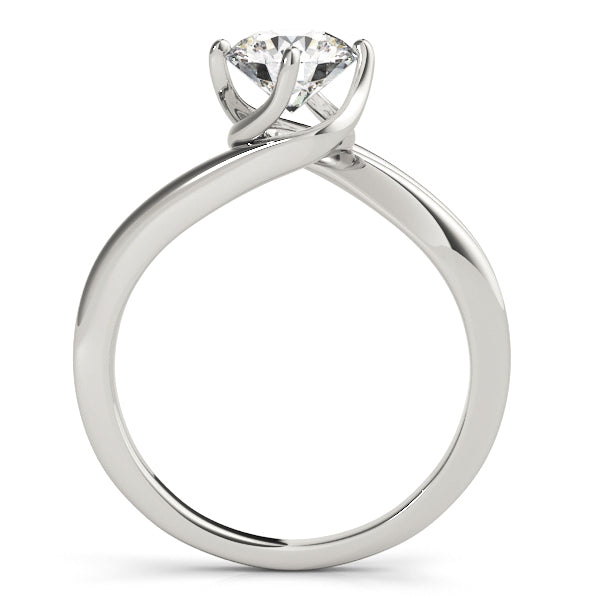 Side view of a white gold bypass solitaire ring with a VS F lab diamond