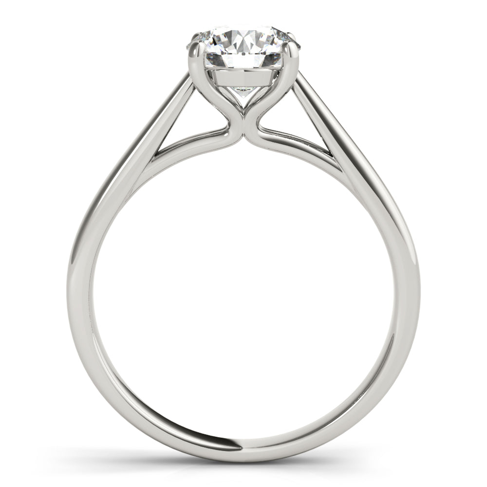 High setting side profile of a white gold lab grown diamond ring.