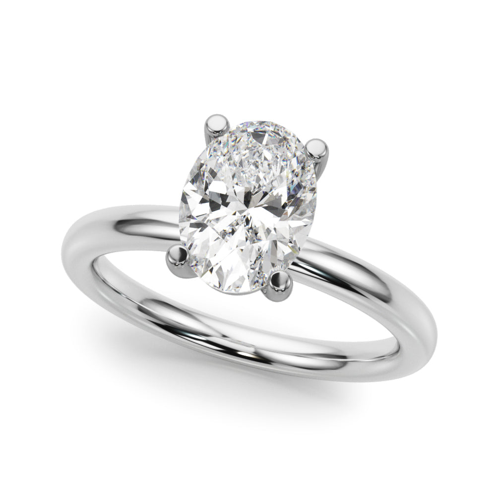 14K White Gold Oval Solitaire Lab Grown Diamond Ring angled view