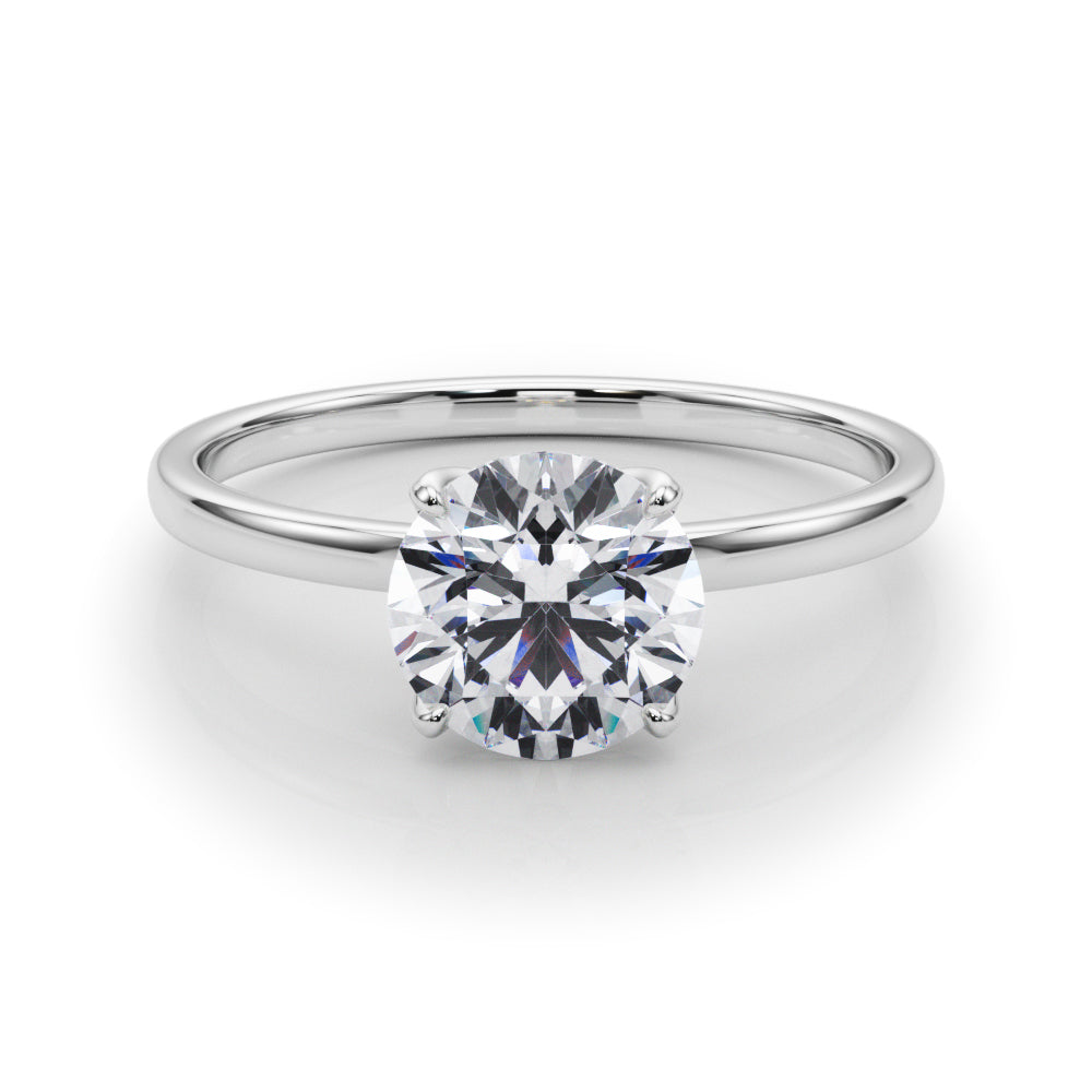 Top-down view of a classic white gold solitaire ring featuring a high-brilliance round lab diamond.